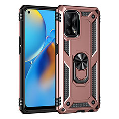 Silicone Matte Finish and Plastic Back Cover Case with Magnetic Finger Ring Stand MQ4 for Oppo Reno6 Lite Rose Gold