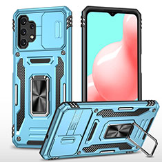 Silicone Matte Finish and Plastic Back Cover Case with Magnetic Finger Ring Stand MQ4 for Samsung Galaxy M32 5G Sky Blue