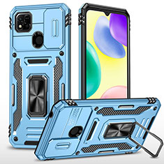 Silicone Matte Finish and Plastic Back Cover Case with Magnetic Finger Ring Stand MQ4 for Xiaomi Redmi 9 India Sky Blue