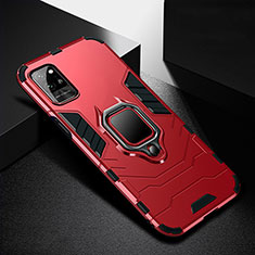 Silicone Matte Finish and Plastic Back Cover Case with Magnetic Finger Ring Stand N01 for Huawei Honor Play4 Pro 5G Red