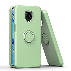 Silicone Matte Finish and Plastic Back Cover Case with Magnetic Finger Ring Stand QW1 for Xiaomi Poco M2 Pro Green