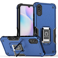 Silicone Matte Finish and Plastic Back Cover Case with Magnetic Finger Ring Stand QW1 for Xiaomi Redmi 9A Blue