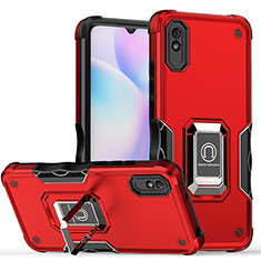 Silicone Matte Finish and Plastic Back Cover Case with Magnetic Finger Ring Stand QW1 for Xiaomi Redmi 9A Red