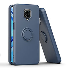 Silicone Matte Finish and Plastic Back Cover Case with Magnetic Finger Ring Stand QW1 for Xiaomi Redmi Note 9 Pro Max Blue
