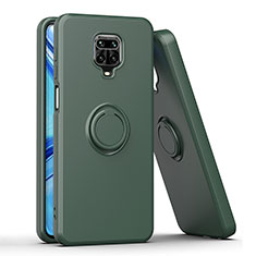 Silicone Matte Finish and Plastic Back Cover Case with Magnetic Finger Ring Stand QW1 for Xiaomi Redmi Note 9 Pro Max Midnight Green
