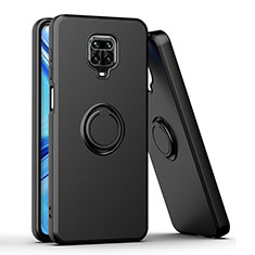 Silicone Matte Finish and Plastic Back Cover Case with Magnetic Finger Ring Stand QW1 for Xiaomi Redmi Note 9S Black