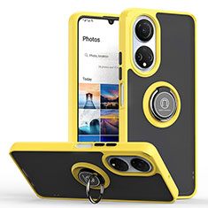 Silicone Matte Finish and Plastic Back Cover Case with Magnetic Finger Ring Stand QW2 for Huawei Honor X7 Yellow