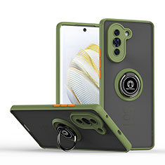 Silicone Matte Finish and Plastic Back Cover Case with Magnetic Finger Ring Stand QW2 for Huawei Nova 10 Army green