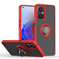 Silicone Matte Finish and Plastic Back Cover Case with Magnetic Finger Ring Stand QW2 for OnePlus Nord N20 5G Red