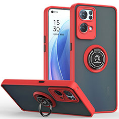 Silicone Matte Finish and Plastic Back Cover Case with Magnetic Finger Ring Stand QW2 for Oppo Reno7 Pro 5G Red