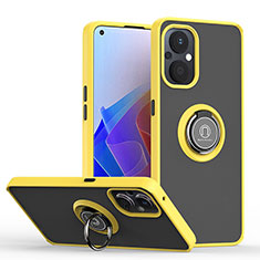 Silicone Matte Finish and Plastic Back Cover Case with Magnetic Finger Ring Stand QW2 for Oppo Reno8 Z 5G Yellow