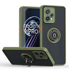 Silicone Matte Finish and Plastic Back Cover Case with Magnetic Finger Ring Stand QW2 for Realme 9 Pro 5G Army green