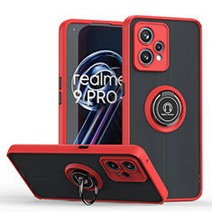 Silicone Matte Finish and Plastic Back Cover Case with Magnetic Finger Ring Stand QW2 for Realme 9 Pro 5G Red