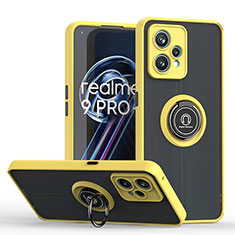Silicone Matte Finish and Plastic Back Cover Case with Magnetic Finger Ring Stand QW2 for Realme 9 Pro 5G Yellow