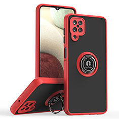 Silicone Matte Finish and Plastic Back Cover Case with Magnetic Finger Ring Stand QW2 for Samsung Galaxy A12 Nacho Red
