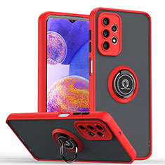 Silicone Matte Finish and Plastic Back Cover Case with Magnetic Finger Ring Stand QW2 for Samsung Galaxy A23 5G Red