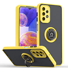 Silicone Matte Finish and Plastic Back Cover Case with Magnetic Finger Ring Stand QW2 for Samsung Galaxy A23 5G Yellow