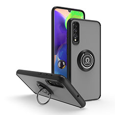 Silicone Matte Finish and Plastic Back Cover Case with Magnetic Finger Ring Stand QW2 for Samsung Galaxy A70 Black