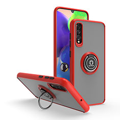 Silicone Matte Finish and Plastic Back Cover Case with Magnetic Finger Ring Stand QW2 for Samsung Galaxy A70 Red