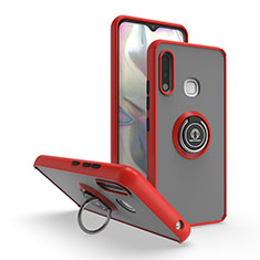 Silicone Matte Finish and Plastic Back Cover Case with Magnetic Finger Ring Stand QW2 for Samsung Galaxy A70E Red