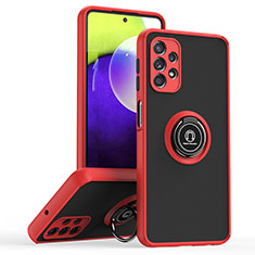 Silicone Matte Finish and Plastic Back Cover Case with Magnetic Finger Ring Stand QW2 for Samsung Galaxy M32 5G Red