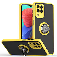 Silicone Matte Finish and Plastic Back Cover Case with Magnetic Finger Ring Stand QW2 for Samsung Galaxy M33 5G Yellow