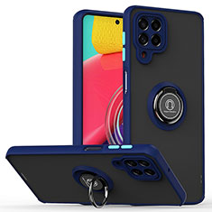 Silicone Matte Finish and Plastic Back Cover Case with Magnetic Finger Ring Stand QW2 for Samsung Galaxy M53 5G Blue