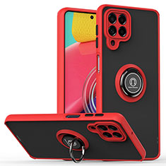 Silicone Matte Finish and Plastic Back Cover Case with Magnetic Finger Ring Stand QW2 for Samsung Galaxy M53 5G Red