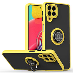 Silicone Matte Finish and Plastic Back Cover Case with Magnetic Finger Ring Stand QW2 for Samsung Galaxy M53 5G Yellow