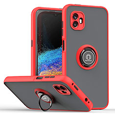 Silicone Matte Finish and Plastic Back Cover Case with Magnetic Finger Ring Stand QW2 for Samsung Galaxy XCover 6 Pro 5G Red