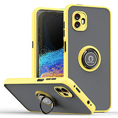 Silicone Matte Finish and Plastic Back Cover Case with Magnetic Finger Ring Stand QW2 for Samsung Galaxy XCover 6 Pro 5G Yellow