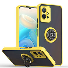 Silicone Matte Finish and Plastic Back Cover Case with Magnetic Finger Ring Stand QW2 for Vivo iQOO Z6 5G Yellow