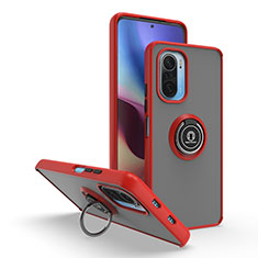 Silicone Matte Finish and Plastic Back Cover Case with Magnetic Finger Ring Stand QW2 for Xiaomi Mi 11X Pro 5G Red