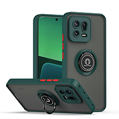 Silicone Matte Finish and Plastic Back Cover Case with Magnetic Finger Ring Stand QW2 for Xiaomi Mi 13 5G Midnight Green