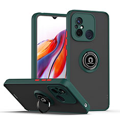 Silicone Matte Finish and Plastic Back Cover Case with Magnetic Finger Ring Stand QW2 for Xiaomi Poco C55 Midnight Green
