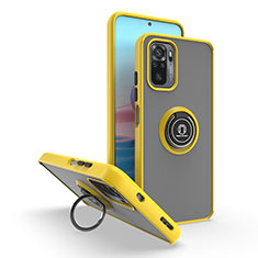 Silicone Matte Finish and Plastic Back Cover Case with Magnetic Finger Ring Stand QW2 for Xiaomi Poco M5S Yellow