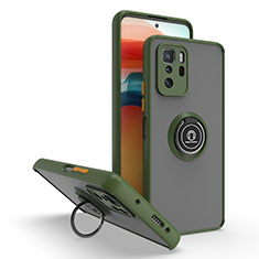 Silicone Matte Finish and Plastic Back Cover Case with Magnetic Finger Ring Stand QW2 for Xiaomi Poco X3 GT 5G Army green