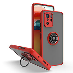 Silicone Matte Finish and Plastic Back Cover Case with Magnetic Finger Ring Stand QW2 for Xiaomi Poco X3 GT 5G Red