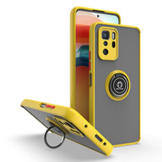 Silicone Matte Finish and Plastic Back Cover Case with Magnetic Finger Ring Stand QW2 for Xiaomi Poco X3 GT 5G Yellow