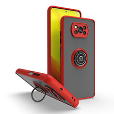 Silicone Matte Finish and Plastic Back Cover Case with Magnetic Finger Ring Stand QW2 for Xiaomi Poco X3 Red
