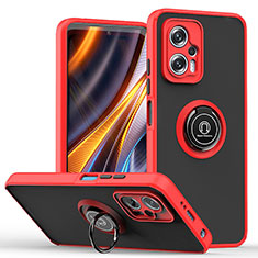 Silicone Matte Finish and Plastic Back Cover Case with Magnetic Finger Ring Stand QW2 for Xiaomi Poco X4 GT 5G Red