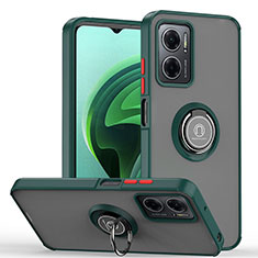 Silicone Matte Finish and Plastic Back Cover Case with Magnetic Finger Ring Stand QW2 for Xiaomi Redmi 10 5G Midnight Green