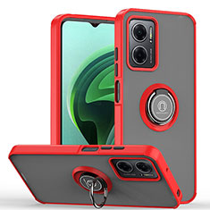 Silicone Matte Finish and Plastic Back Cover Case with Magnetic Finger Ring Stand QW2 for Xiaomi Redmi 10 5G Red