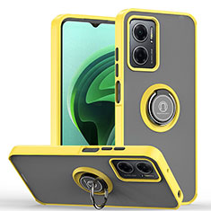 Silicone Matte Finish and Plastic Back Cover Case with Magnetic Finger Ring Stand QW2 for Xiaomi Redmi 10 5G Yellow