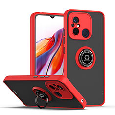 Silicone Matte Finish and Plastic Back Cover Case with Magnetic Finger Ring Stand QW2 for Xiaomi Redmi 11A 4G Red