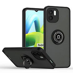 Silicone Matte Finish and Plastic Back Cover Case with Magnetic Finger Ring Stand QW2 for Xiaomi Redmi A1 Black