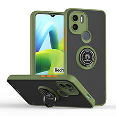 Silicone Matte Finish and Plastic Back Cover Case with Magnetic Finger Ring Stand QW2 for Xiaomi Redmi A1 Plus Army green