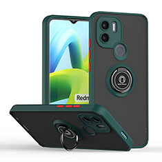 Silicone Matte Finish and Plastic Back Cover Case with Magnetic Finger Ring Stand QW2 for Xiaomi Redmi A1 Plus Midnight Green