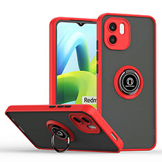 Silicone Matte Finish and Plastic Back Cover Case with Magnetic Finger Ring Stand QW2 for Xiaomi Redmi A1 Red