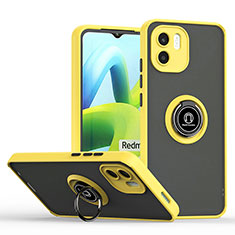 Silicone Matte Finish and Plastic Back Cover Case with Magnetic Finger Ring Stand QW2 for Xiaomi Redmi A1 Yellow